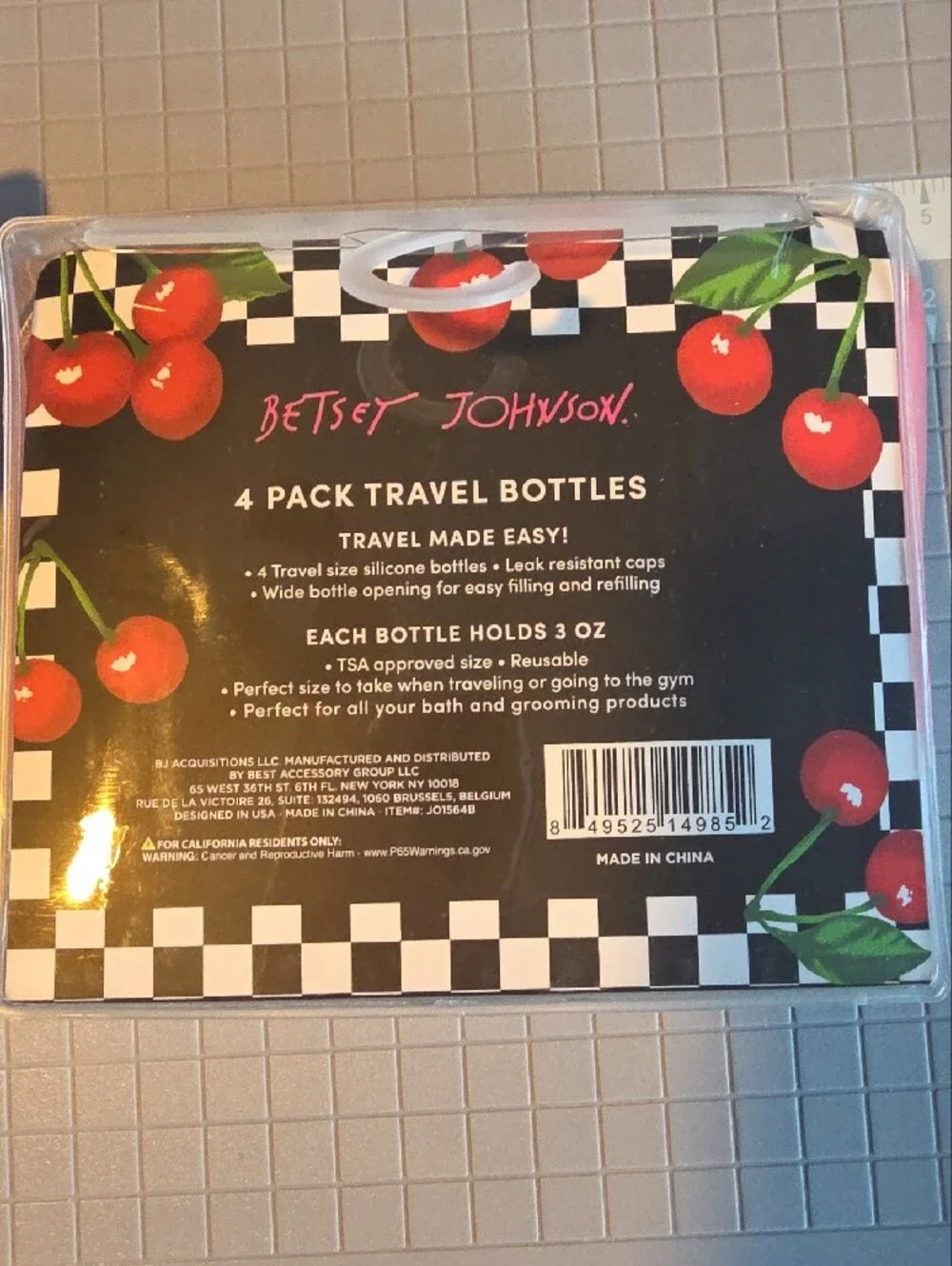 Betsey Johnson Pink, Hot Pink & Black Silicone Travel Bottle Set